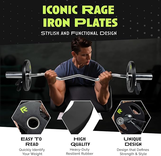 Rage Fitness Cast Iron Weight Plates, Rubber Coated, 2" Steel Insert (5lb, 10lb, 25lb, 45lb - SOLD INDIVIDUALLY), Rubber Weight Plates for Strength Training, Bench Press, Squats, Powerlifting