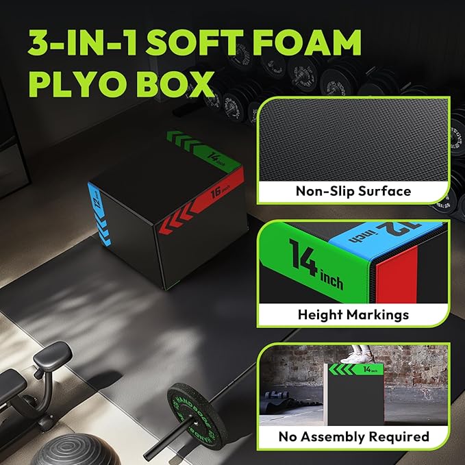 HANDBODE 3-in-1 Plyo Box – Plyometric Jump Box with Durable High-Density Foam Core and Non-Slip Surface for Box Jumps, Squats, and Home Gym Workouts
