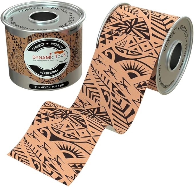 Dynamic Tape Original - Biomechanical Athletic Tape | 4 Way Stretch & Stronger Recoil Than Kinesiology Tape | Designed for Muscle & Joint Load Management | High-Load Sports Use (2" Black/Beige 6pack)