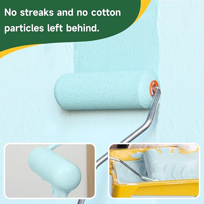 VOOMEY Mini Paint Roller,Small Paint Roller,4-Inch Foam Paint Roller with Foam-Covered Ends,10 Pack 4 Inch Small Paint Roller Covers,Roller Paint for Painting Walls,Cabinets,Corner,Cupboards,Doors