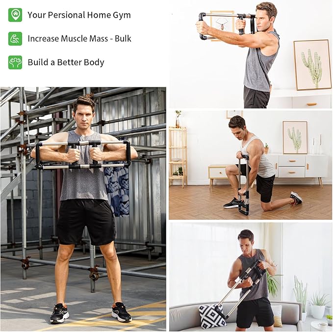 GoFitness Push Down Bar Machine - Chest Expander at Home Workout Equipment for Chest, Arm, Shoulder, Abs and Back - Portable Upper Body Trainer for Home, Travel or Outdoors