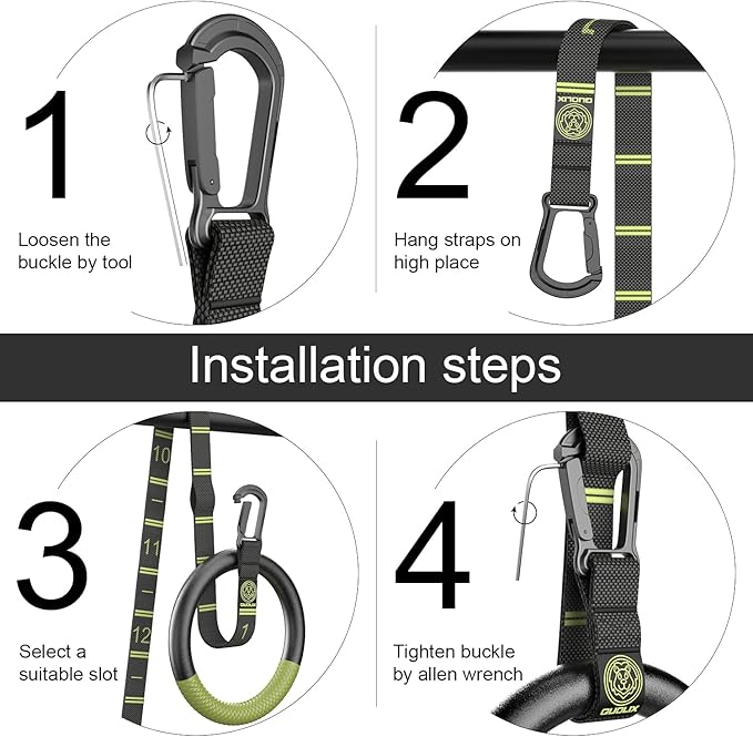 QUOLIX Gymnastic Rings with Adjustable Straps, Non-Slip Pull Up Rings with Straps, 1300lbs Exercise Rings with Straps for Home, Gymnastics Rings for Home Gym, Workout, Exercise, Training, Calisthenic