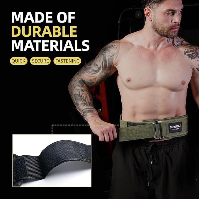 Durable Weight Lifting Belt, 4'' Wide Gym Belt for Bodybuilding, Powerlifting, Squats, Deadlift - Provides Lumbar Support & Stability for Men & Women