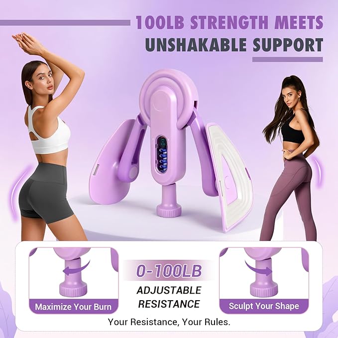 Thigh Trainer Thigh Exerciser for Women, 10-100LB Enhanced Adjustable Resistance Inner Thigh Exerciser, 360° Thigh Trainer Workout Equipment for Pelvic Floor Muscle Repair, Kegel Exercise