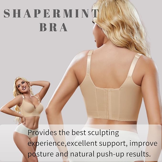 Super Push Up Bra Smoothing Back Fat Bra with Support Comfortable Seamless T Shirt Bra (34B-46DD)