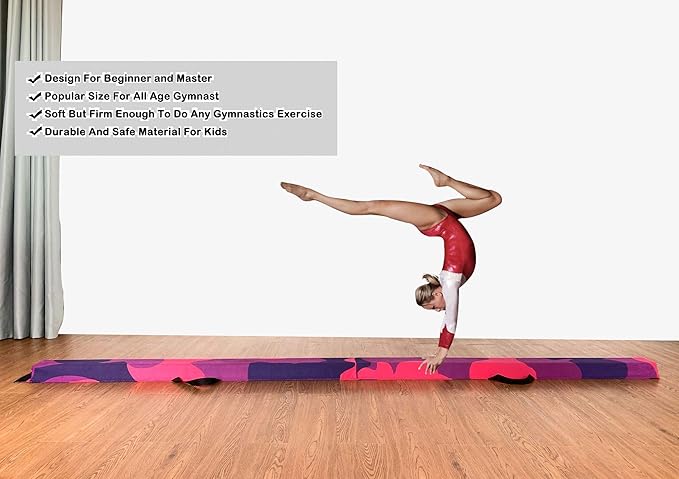 MARFULA 6 FT / 8 FT / 9 FT Folding Gymnastics Beam Foam Balance Floor Beam - Extra Firm - Suede Cover - Anti Slip Bottom with Carry Bag for Kids/Adults Home Use