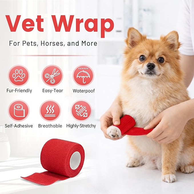 18 Pack Self Adherent Bandage Wrap, Self Adhesive Wraps Rose Red, 2 Inch Breathable Cohesive Bandage Wrap for Ankle Support and Athletic Sports, Flexible First Aid for Swelling Reliable