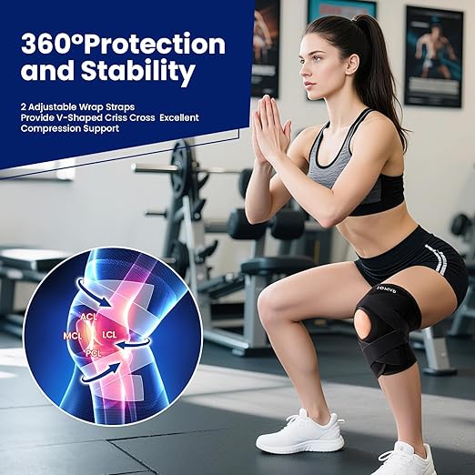 JOMVD Knee Brace for Knee Pain, Meniscus Tear, Adjustable Knee Support with Side Spring Stabilizers for Meniscus Tear, Arthritis, MCL, Patella Stability, Knee Pain Relief, Women and Men, Small