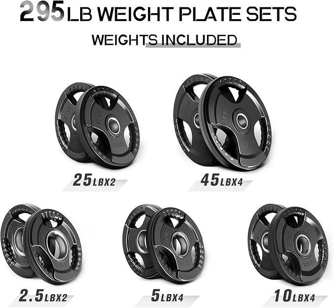 RitFit Weight Plates for Barbell, 2-Inch Olympic Rubber Grip Plates for Weightlifting and Strength Training in Home & Gym, Single, Pair and Sets