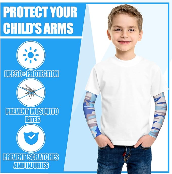 Mepase 14 Pairs Arm Sleeves for Kids UV Sun Protection Cooling Arm Compression Cover Boys Baseball Football Basketball Sport