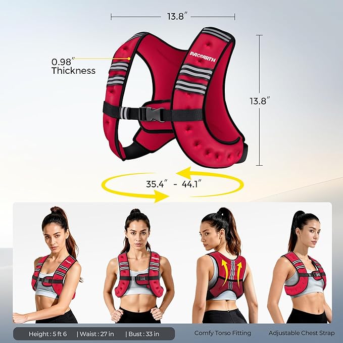PACEARTH Weighted Vest,6lb/8lb/10lb/12lb/16lb/20lb/25lb/30lb Weight Vest with Reflective Stripe, Body Weight Vests for Women, Men, Weight Loss Workout, Strength Training, Running, Walking, Jogging