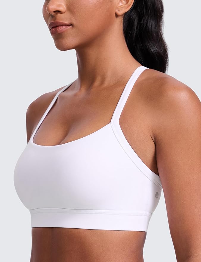 CRZ YOGA Butterlift Cut-Out Cross Back Sports Bras for Women - Medium Impact Adjustable Thin Straps Pilates Padded Gym Tops