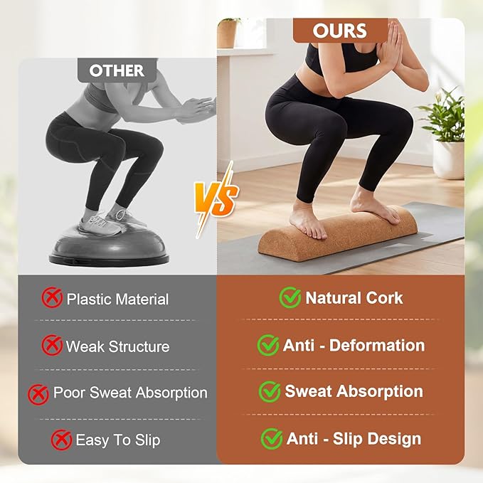 Cork Balance Board, Foot Balance Board Set with Massage Roller, Massage Ball, Toe Resistance Band, Toe Spacer, Resistance Band, Storage Bag, Ankle Strengthener for Home Office Gym