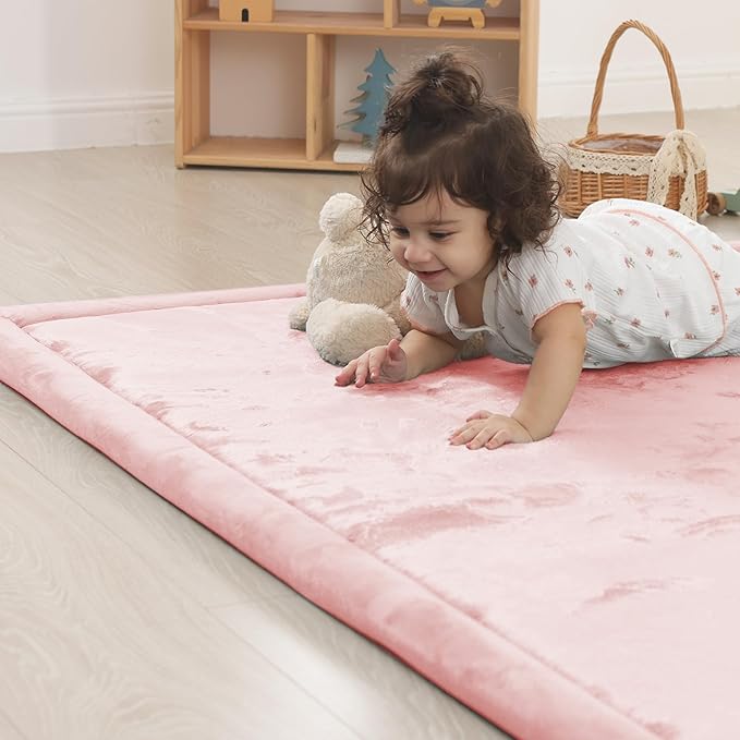 1.5" Thick Baby Play Mat for Floor Tummy Time, 59"x 79" Pro Soft Baby Activity Playmats Playroom, Easy Care with Non-Slip Safe for Infant Toddler Kids Crawling(Pink)