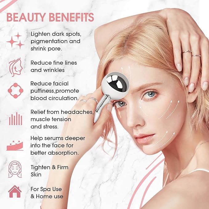 PRIME Fitness Ice Globes for Facials | Unbreakable Steel Cooling Roller | Cryo Sticks for Face | Massager for Face Neck & Eyes | Skin Care for Dark Circles, Puffiness, Wrinkles, (Silver)