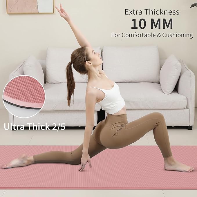 PAIDU Yoga Mat Non Slip Anti-tear,extra thick-2/5 inch（10MM）High Resiliency Professional POE Yoga Mats for Women Men Kids,72"x24"inch,Workout, Yoga, Pilates and Floor Exercise, with Carrier Strap