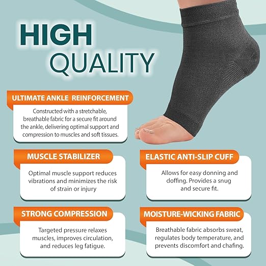 Ankle Brace for Women & Men - Compression Socks 20-30mmHg, Achilles Tendonitis, Plantar Fasciitis Relief, Sprained Ankle, Heel Spurs, Foot Swelling & Fatigue, Arch Support (1 Pair)