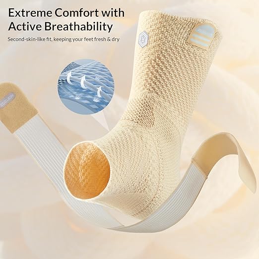 ZOELION Ankle Brace Compression Support with Removable Fishnet Strap, 3D Knit Plantar Fasciitis Relief Achilles Tendonitis Brace, Ankle Compression Sleeve for Pain Relief & Injury Healing, Beige/M