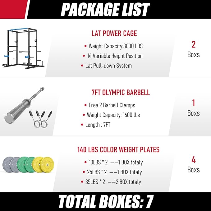 Sportsroyals Squat Rack, LAT Power Cage, Power Rack Multi-Function with Pulley System and Training Attachments for Home Gym
