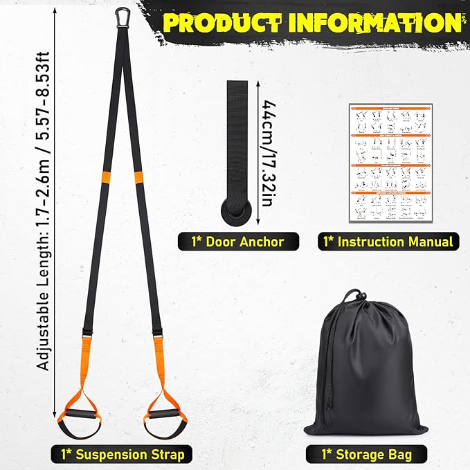 TOBWOLF Home Suspension Straps Training Kit, All in One Compact Resistance Trainer Straps & Door Anchors, Suitable for Home Gyms, Travel, Core Training & Full-Body Fitness