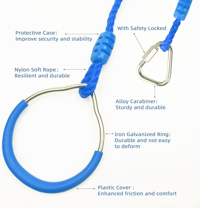 Ninja Ring Backyard Gymnastic Fitness Fist Outdoor Jungle Gym Play Set Playground Training Equipment, 4 Blue Swing Monkey Bar Hang Climbing Ring Warrior Obstacle Course Trapeze Slackline Attachments