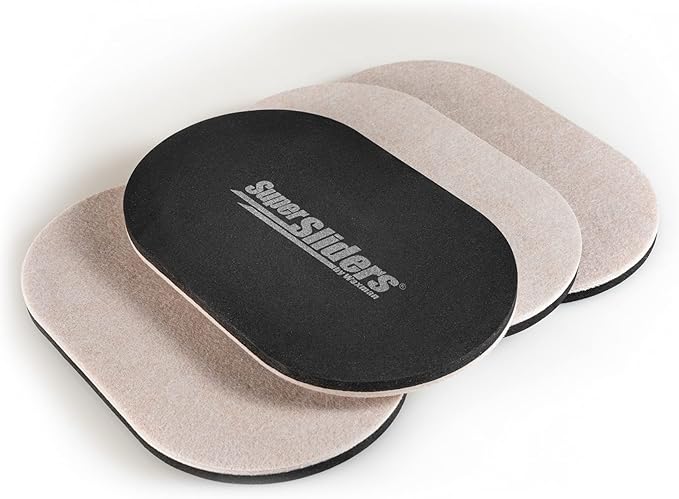 Super Sliders 3-1/2" x 6" Small Oval Reusable Felt Furniture Sliders for Hard Surfaces, Anti-Slip Protective Furniture Moving Pads for Beds, Sofas, Dressers, Set of 4, Beige