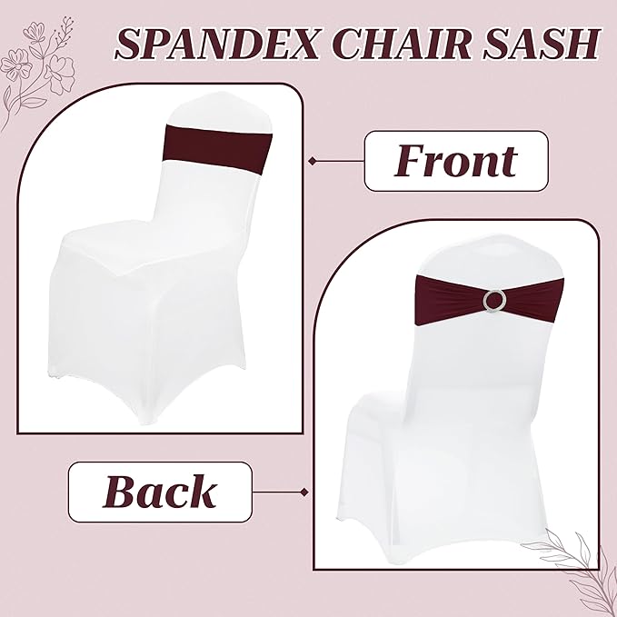 MDS Pack of 25 Spandex Chair Sashes Bow Premium Stretch Chair Cover Band with Buckle Slider Universal fits Elastic Stretch Chair Ties for Wedding Party Banquet Events Decoration - Burgundy