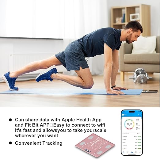 Intelligent Body Fat Scale, a Simple and Practical Digital Scale That can be Connected to a Mobile Digital Bathroom Scale to Display BMI, Body Fat, Muscle Mass, and Durable Weight Scale (Pink)
