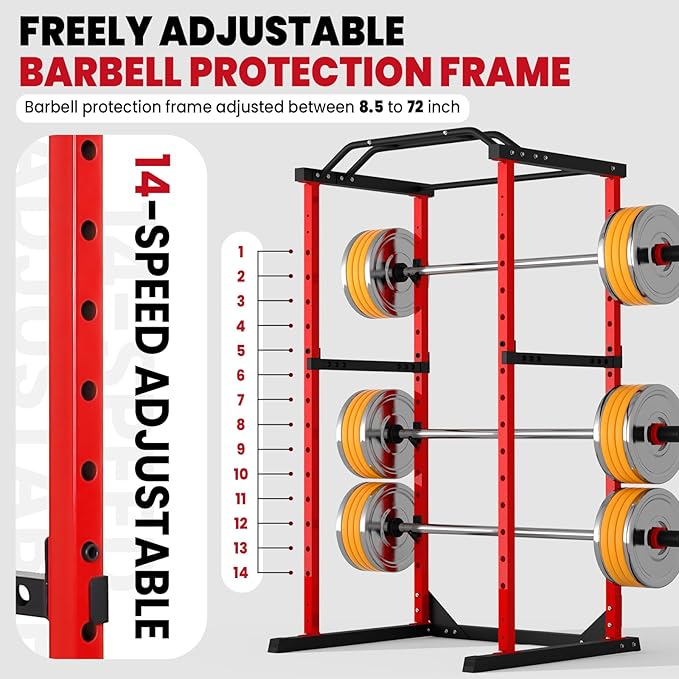 Power Cage 1800 LBS, Multi-Functional Squat Rack and Bench Rack Combos with Adjustable Cable Pulley System for Home Gym, Pull-up Bar, J-Hooks, Landmine Attachments (Power Rack Only)