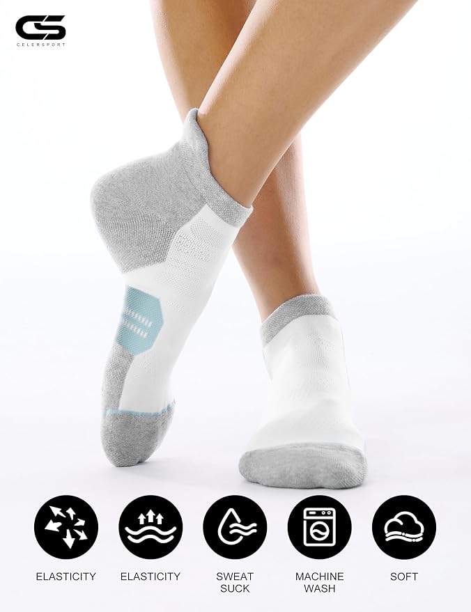 CS CELERSPORT 6 Pack Women's Ankle Running Socks Cushioned Low Cut Tab Athletic Socks