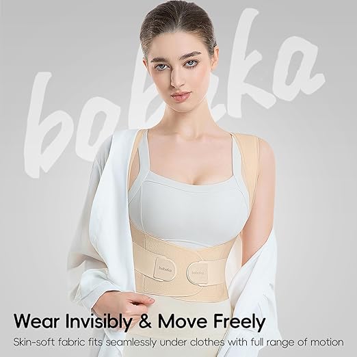 babaka Posture Corrector for Women, Invisible Lightweight Adjustable Back Brace for Upper and Lower Back Pain Relief, Hunchback, Hump, Scoliosis, Thoracic, Spine Corrector Under Clothes (Beige, Small, Waist: 25''-30'')