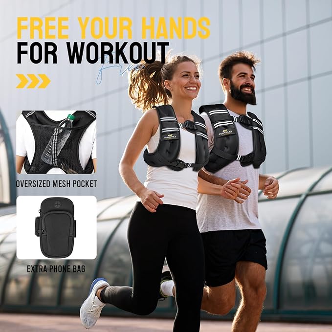 PodiuMax Weighted Vest for Women, 6lb/8lb/12lb/16lb/20lb/25lb/30lb with Adjustable Straps&Phone Bag, Snug Fit, Womens Weighted Vest for Walking, Strength Training, Running, Muscle Building,Weight Loss