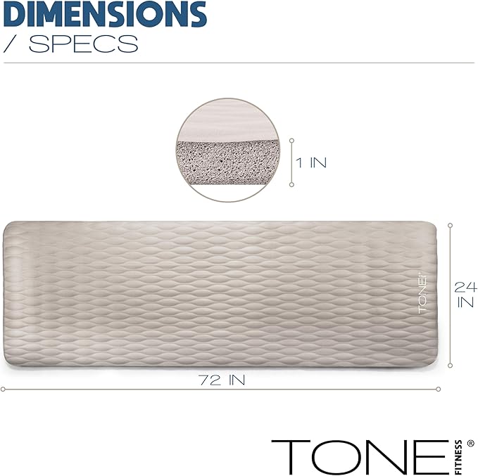 Tone Fitness 1-Inch Thick Yoga Mat | High-Density, Non-slip Exercise Mat with Carrying Strap for Yoga, Pilates, & Home Gym Workouts | Multiple Options