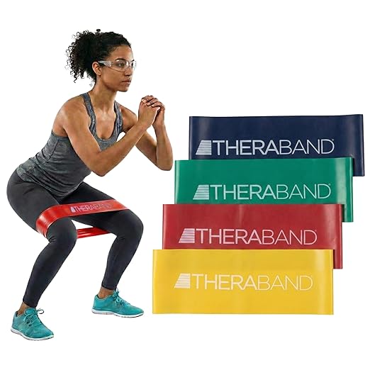THERABAND Resistance Band Loop Set, 8" Workout Bands for Strength Training, Stretching & Physical Therapy, Set of 4 Color-Coded Exercise Bands with Varying Resistance Levels, Portable & Durable