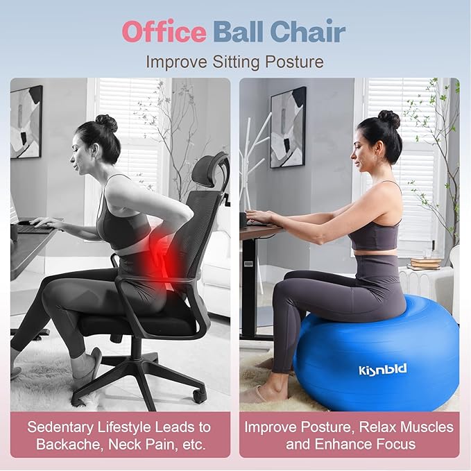kisnbld Exercise Ball, Extra Thick Yoga Ball for Workout Pregnancy Stability, 4 Sizes Anti-Burst Balance Ball with Foot Pump - Heavy Duty Fitness Ball Chair for Office, Home & Gym