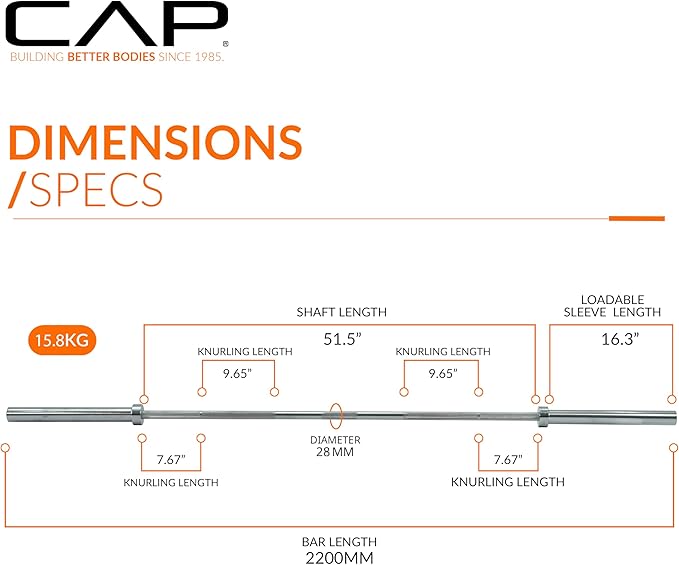 CAP Barbell 2-Inch Olympic 7 ft Barbell Bars | Multiple Options