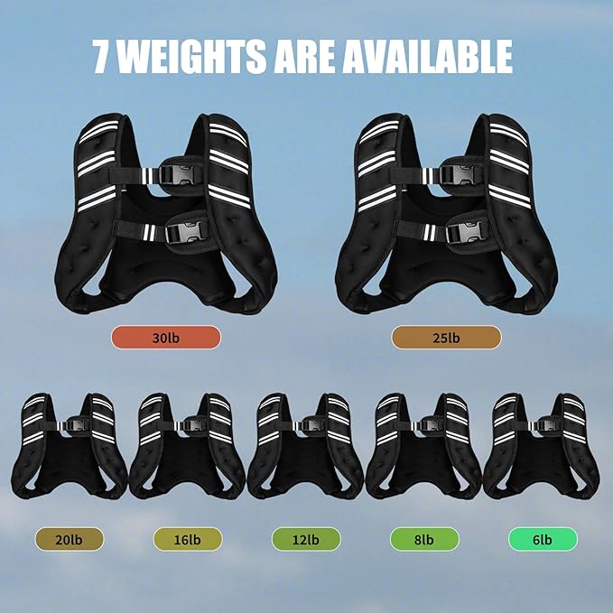 Weighted Vest for Women Men, 6lb/8lb/12lb/16lb/20lb/25lb/30lb Adjustable Weight Vest with Reflective Stripes for Workout, Strength Training, Running, Fitness, Muscle Building, Weight Loss, Rucking Vest With Phone Pouch