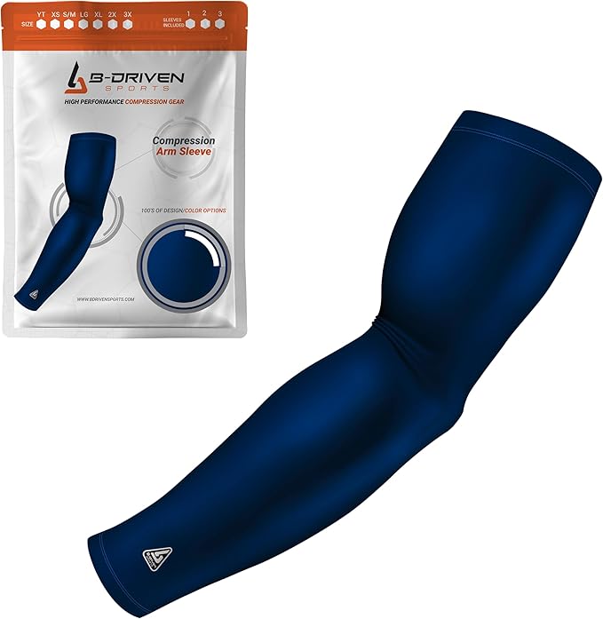 B-Driven Sports Pro-Fit Compression Arm Sleeve for Men, Women & Youth, Volleyball Baseball Basketball Weightlifting - Single