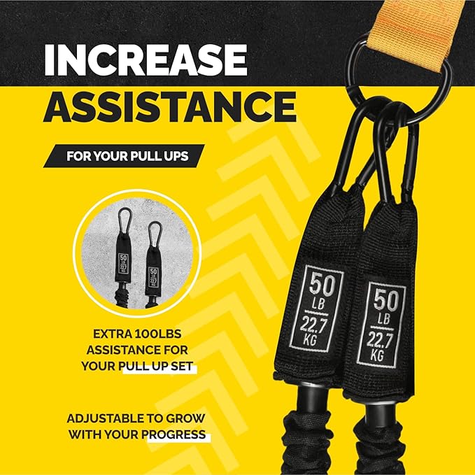 Pull Up Assistance Bands - 4 Heavy Duty Pull Up Bands with Adjustable Strap and Foot Rest - Stackable Pull Up Assist Band Set for Pull Up Bar - Resistance Bands for Pull Ups Chin Ups Strength Training