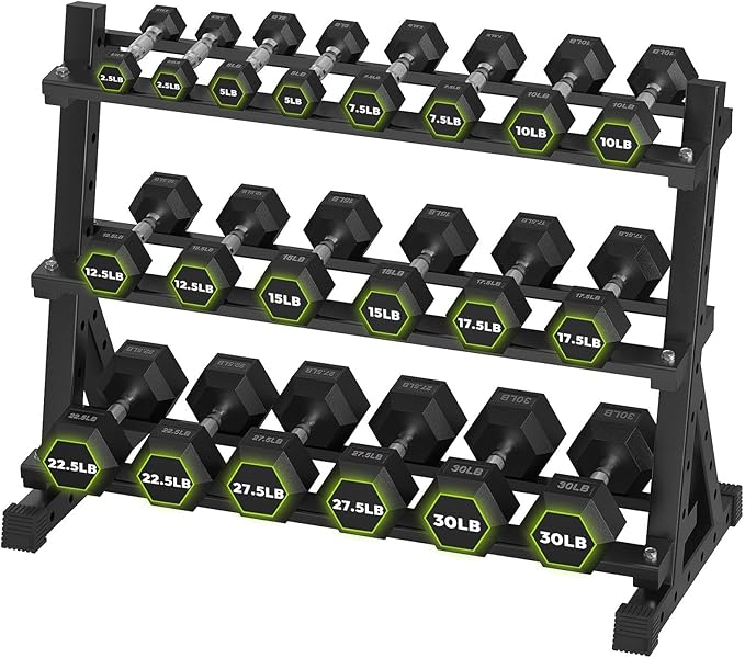 HANDBODE Hex Dumbbell Set with Rack, 300-840 lb Rubber Coated Fixed Weights Sets with Heavy Duty Storage Stand, Hexagon Shape for Stable Placement, Home Gym Equipment for Strength Training