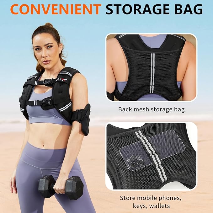 FUFF Weighted Vest Woman, 5/10/12/15/20/25/30 LB Womens Weight Vest for Walking, Strength Training Weight Vests for Female Men, Reflective Stripe Body Vest for Workout Running Jogging Fitness