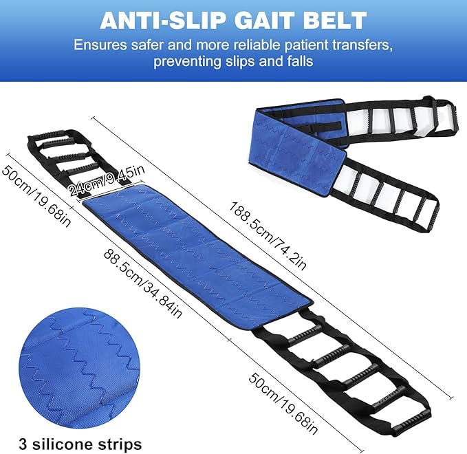 Rhino Valley Transfer Sling, Gait Belt with 10 Padded Handles, 9.7" Extra Wide Transfer Belt for Seniors, 330lbs Heavy Duty Lift Assist for Bed, Wheelchai,Non-Slip Nursing Belts Elderly, Injured, Blue
