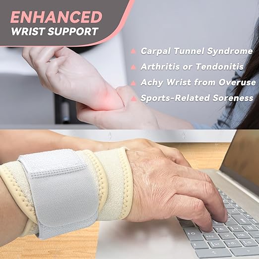 Wrist Brace for Carpal Tunnel 2 Pack Right Left Hand, Wrist Support Wraps for Women Men, Adjustable Wrist Brace for Day Night Support, Tendonitis, Arthritis, Weightlifting, Sports, Grey&Nude