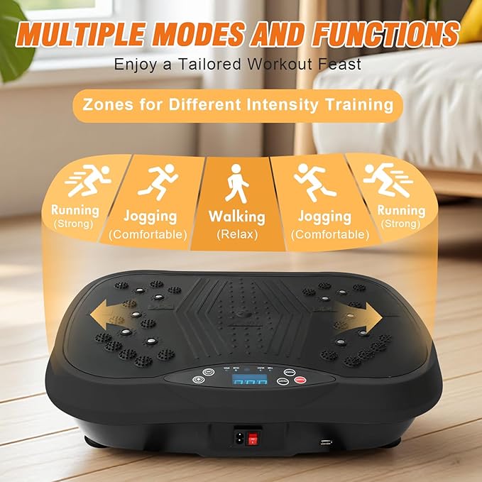 ALSO GO Vibration Plate Exercise Machine, 10 Preset Modes & 200-Level Vibration Platform for Weight Loss/Lymphatic Drainage, 400lbs Capacity Vibration Board with Resistance Bands for Full Body Workout