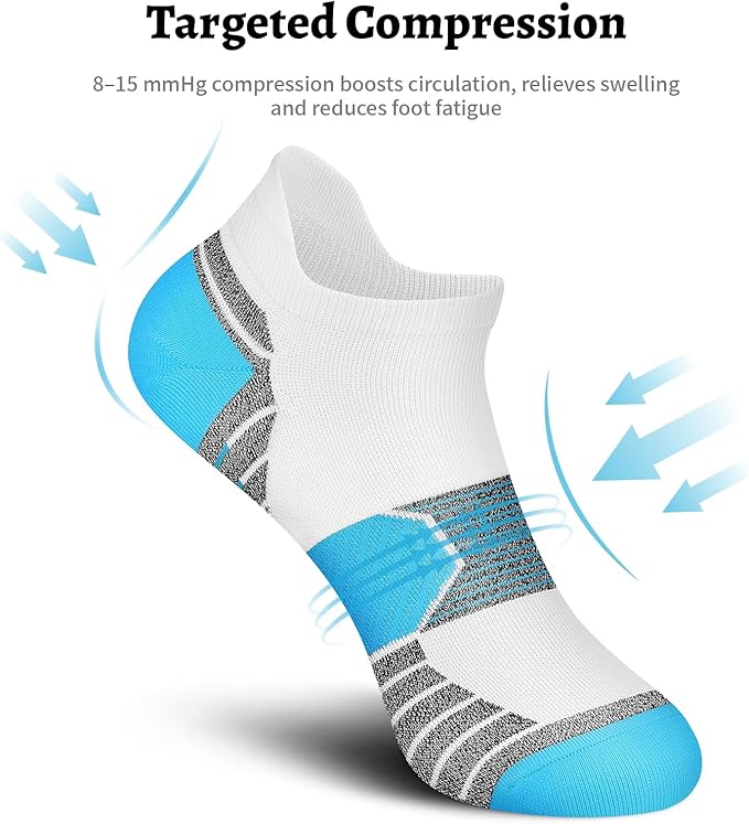 PAPLUS Compression Running Socks Women (6 Pairs), Ankle Athletic Socks Low Cut with Arch Support