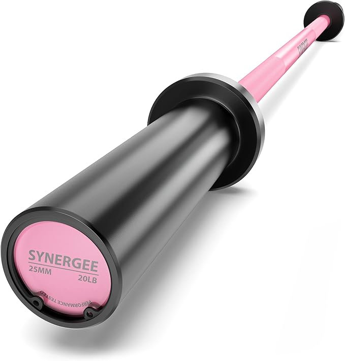 Synergee Olympic Barbell – 20LB & 25LB, 2” Olympic Weight Bar for Strength Training, Squats, Deadlifts & Bench Press – 350 LB Capacity with Magnetic Barbell Collars
