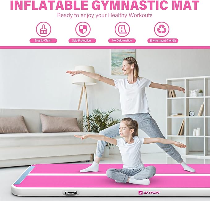 AKSPORT Gymnastics Air Mat Tumble Track Tumbling Mat Inflatable Floor Mats with Air Pump for Home Use/Tumble/Gym/Training/Cheerleading/Parkour/Beach/Park/Water