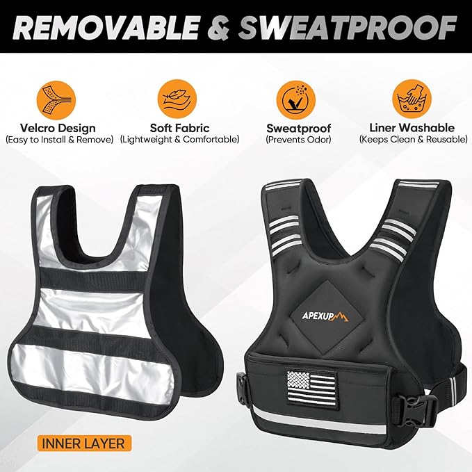 APEXUP Adjustable Weighted Vest, 4-10lb/12-18lb/20-32lb Vest with 6 Ironsand Weights and Large Pocket, Weight Vest for Men Women Strength Training, Running, Walking