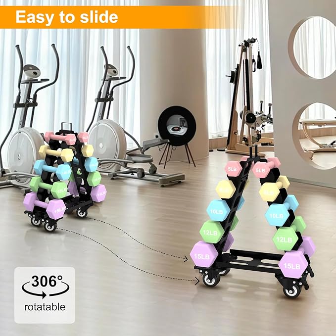 Dumbbell Rack 5 Tier with Wheels(Dumbbells not included),A-Frame Metal Dumbbell Holder with Handle,Multilevel Weight Storage for Dumbbells,Tree Shape Compact Weight Rack/Holder,Perfect for Home Gym