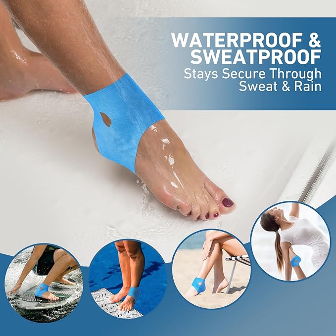 Precut Kinesiology Tape for Ankle, Upgraded Ankle Tape Athletic 24PCS, KTQUICK Tape for Ankle Support & Pain Relief, 5% Stronger Adhesive, Waterproof & Breathable Cotton Kinesiology Tape Ankle(Blue)